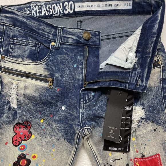 Reason Heart of Darkness Men’s Painted Ripped Jeans Size 30x32 - Picture 9 of 12